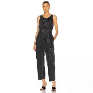 NWT Agolde black denim sleeveless belted jumpsuit, 4